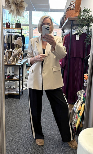 Giovanna Side Stripe Wide Straight Leg Trousers Pants 10 - 18 Black - Susie's Boutique - | Women's Fashion Online