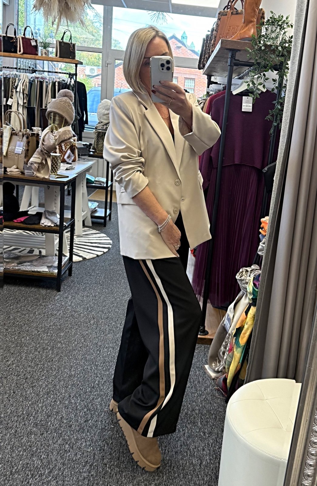 Giovanna Side Stripe Wide Straight Leg Trousers Pants 10 - 18 Black - Susie's Boutique - | Women's Fashion Online