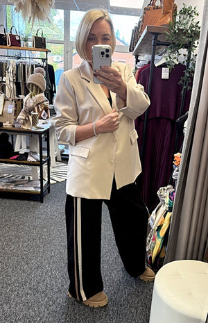 Giovanna Side Stripe Wide Straight Leg Trousers Pants 10 - 18 Black - Susie's Boutique - | Women's Fashion Online