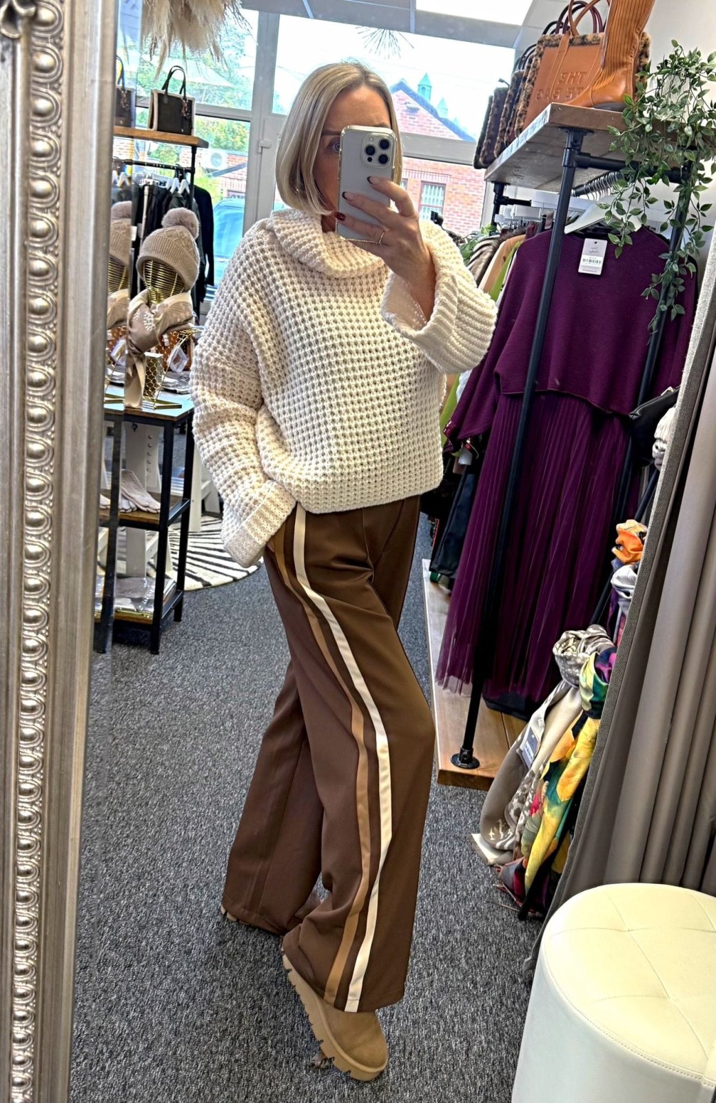 Giovanna Side Stripe Wide Straight Leg Trousers 10 - 18 Chocolate - Susie's Boutique - | Women's Fashion Online