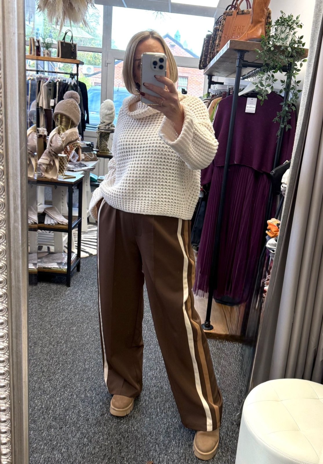 Giovanna Side Stripe Wide Straight Leg Trousers 10 - 18 Chocolate - Susie's Boutique - | Women's Fashion Online
