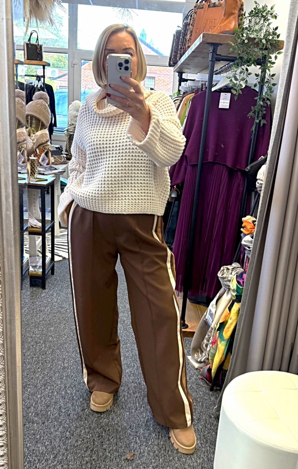 Giovanna Side Stripe Wide Straight Leg Trousers 10 - 18 Chocolate - Susie's Boutique - | Women's Fashion Online