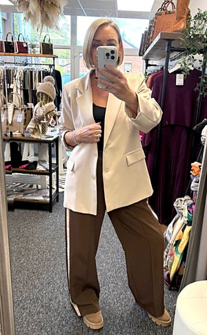 Giovanna Side Stripe Wide Straight Leg Trousers 10 - 18 Chocolate - Susie's Boutique - | Women's Fashion Online