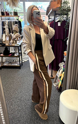 Giovanna Side Stripe Wide Straight Leg Trousers 10 - 18 Chocolate - Susie's Boutique - | Women's Fashion Online