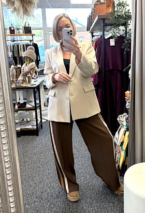 Giovanna Side Stripe Wide Straight Leg Trousers 10 - 18 Chocolate - Susie's Boutique - | Women's Fashion Online