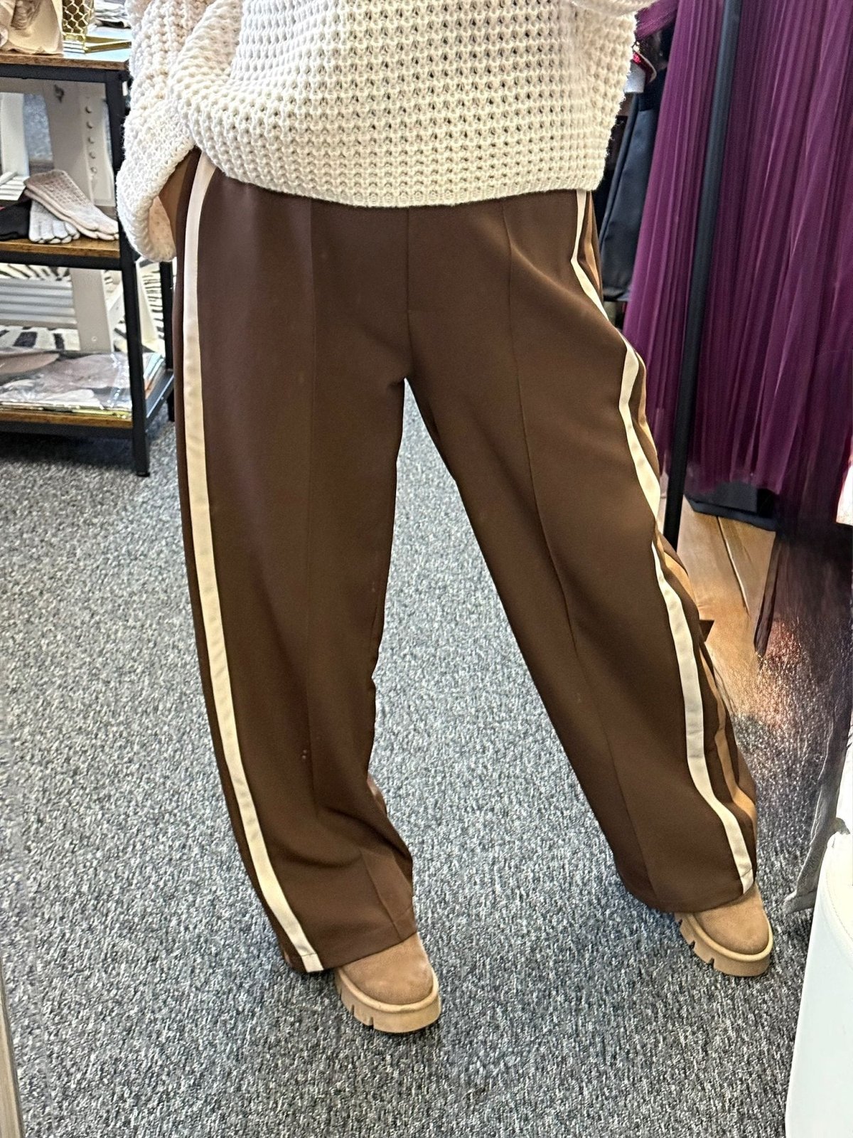 Giovanna Side Stripe Wide Straight Leg Trousers 10 - 18 Chocolate - Susie's Boutique - | Women's Fashion Online