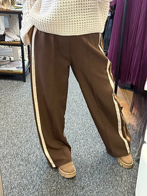 Giovanna Side Stripe Wide Straight Leg Trousers 10 - 18 Chocolate - Susie's Boutique - | Women's Fashion Online