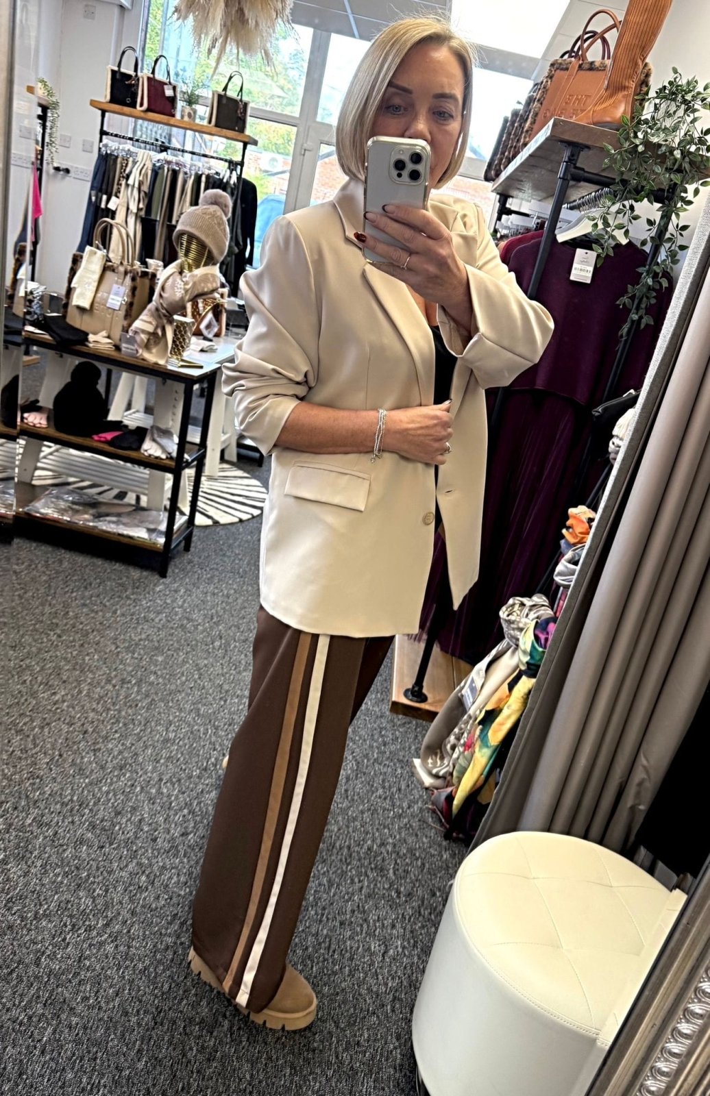 Giovanna Side Stripe Wide Straight Leg Trousers 10 - 18 Chocolate - Susie's Boutique - | Women's Fashion Online