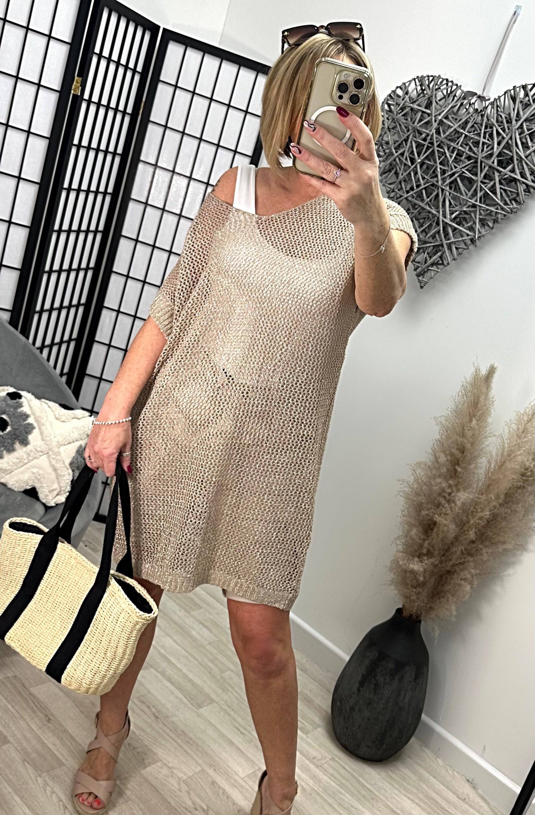 Elva Oversized Crochet Knit Cover up Dress 10 18 NO RETURNS ON SALE IT