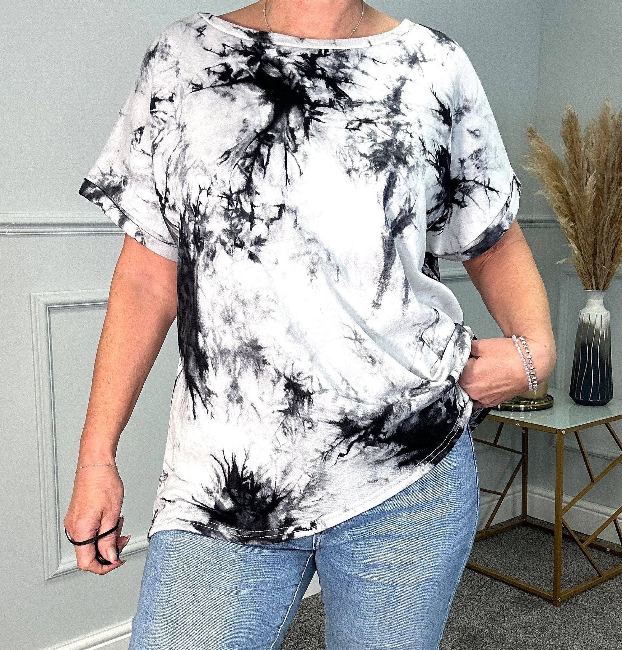 Balfern Tie Dye Roll Sleeve Sweatshirt T-Shirt 10-18 Grey - Susie's Boutique