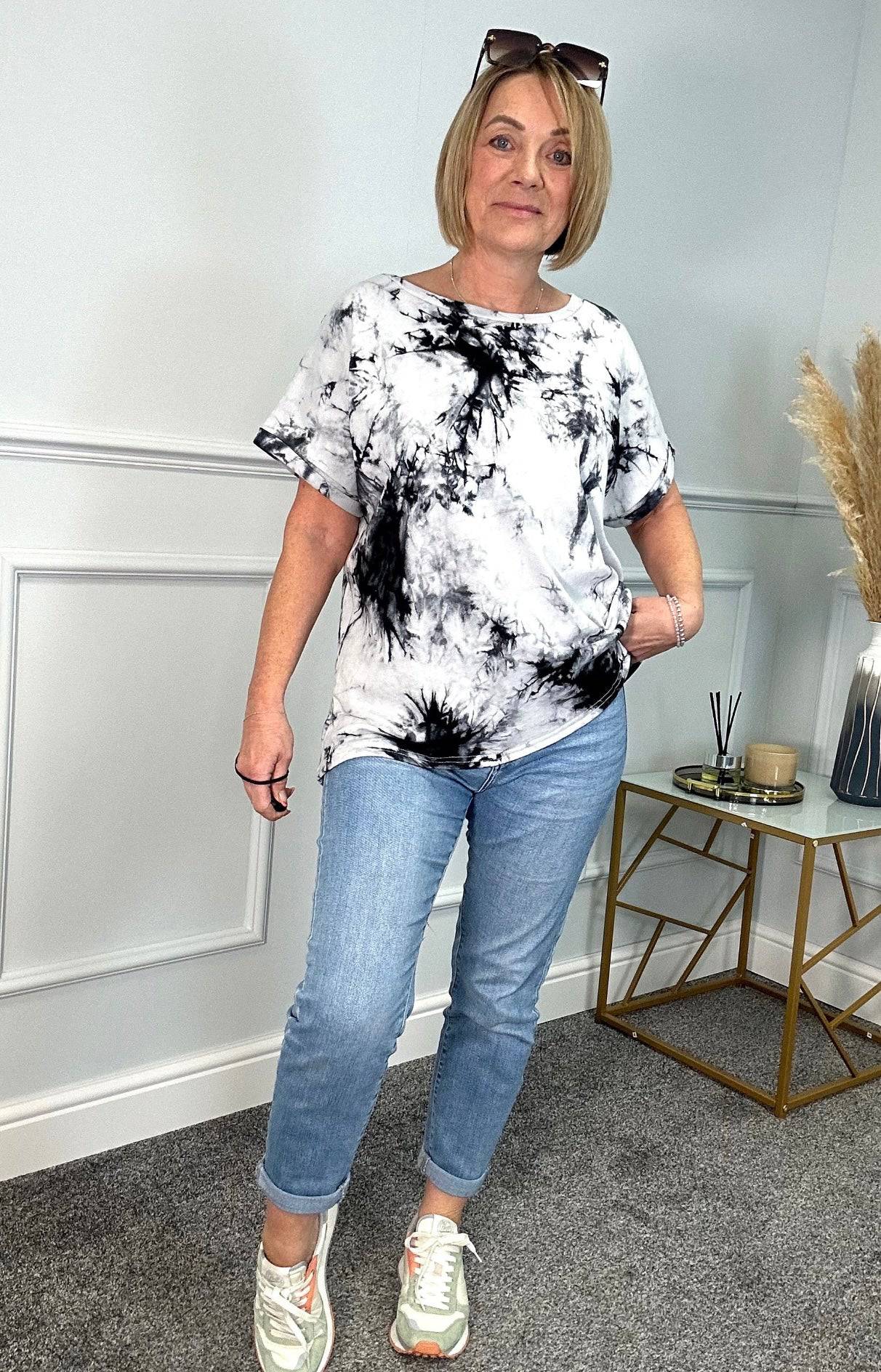 Balfern Tie Dye Roll Sleeve Sweatshirt T-Shirt 10-18 Grey - Susie's Boutique