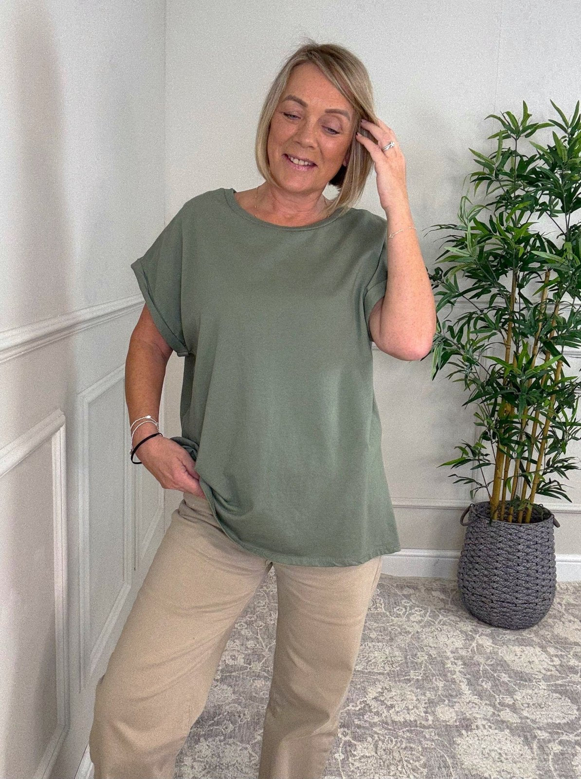 Daria Roll Sleeve Sweatshirt T-shirt 10 - 18 Sage - Susie's Boutique - | Women's Fashion Online
