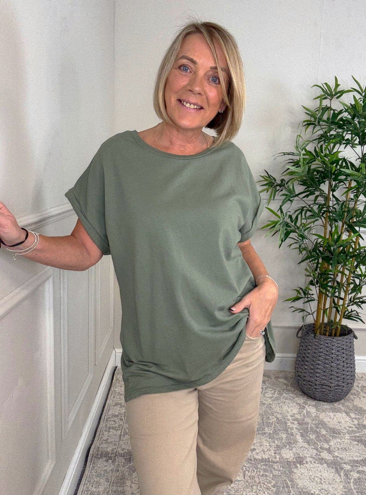 Daria Roll Sleeve Sweatshirt T-shirt 10 - 18 Sage - Susie's Boutique - | Women's Fashion Online