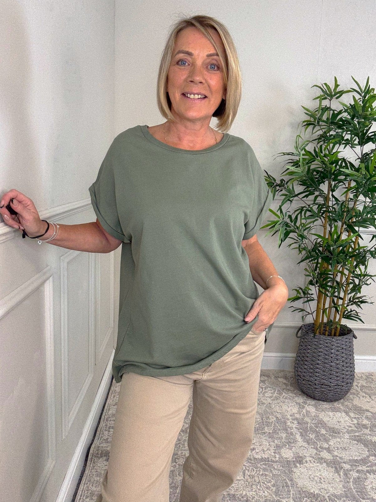 Daria Roll Sleeve Sweatshirt T-shirt 10 - 18 Sage - Susie's Boutique - | Women's Fashion Online