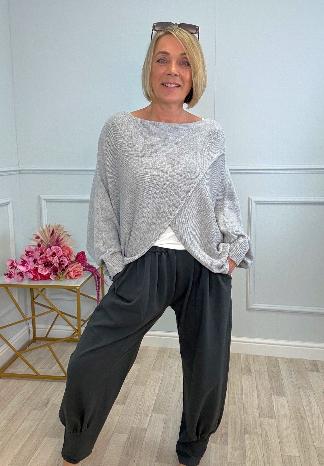 Orla Batwing Crossover Jumper 10 - 20 Grey - Susie's Boutique - | Women's Fashion Online