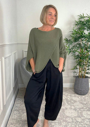 Orla Batwing Crossover Jumper 10 - 20 Khaki - Susie's Boutique - | Women's Fashion Online