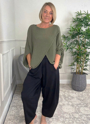 Orla Batwing Crossover Jumper 10 - 20 Khaki - Susie's Boutique - | Women's Fashion Online