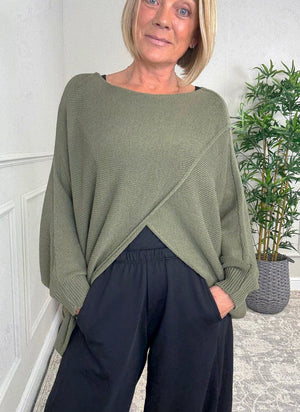 Orla Batwing Crossover Jumper 10 - 20 Khaki - Susie's Boutique - | Women's Fashion Online