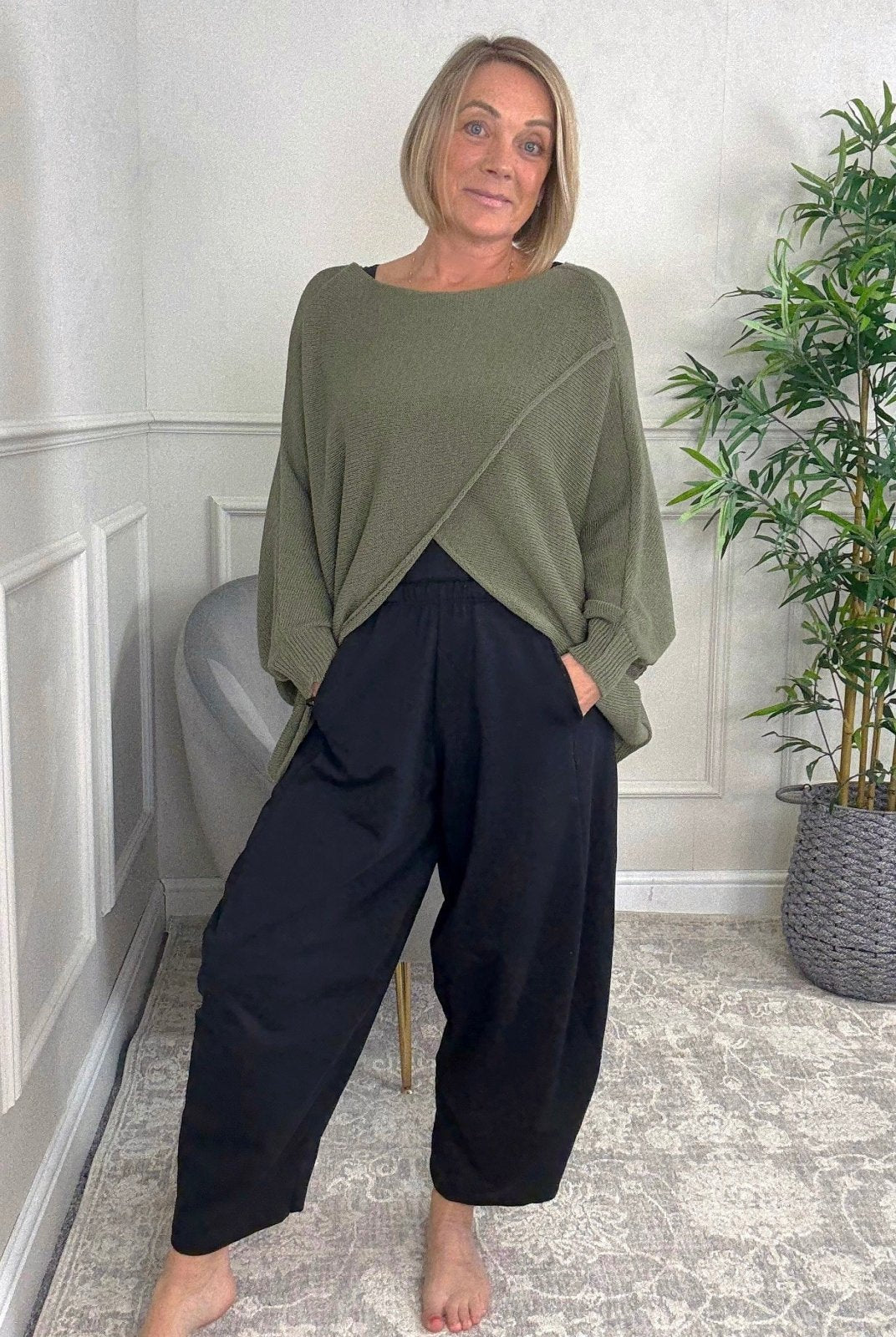 Orla Batwing Crossover Jumper 10 - 20 Khaki - Susie's Boutique - | Women's Fashion Online