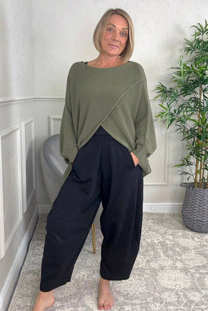 Orla Batwing Crossover Jumper 10 - 20 Khaki - Susie's Boutique - | Women's Fashion Online