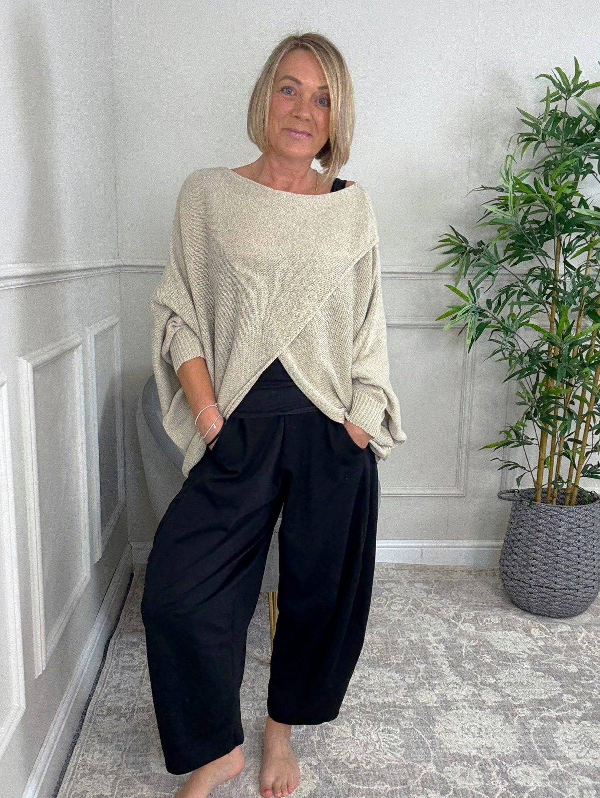 Orla Batwing Crossover Jumper 10 - 20 Oatmeal - Susie's Boutique - | Women's Fashion Online