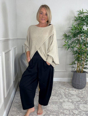Orla Batwing Crossover Jumper 10 - 20 Oatmeal - Susie's Boutique - | Women's Fashion Online