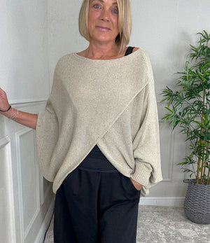 Orla Batwing Crossover Jumper 10 - 20 Oatmeal - Susie's Boutique - | Women's Fashion Online