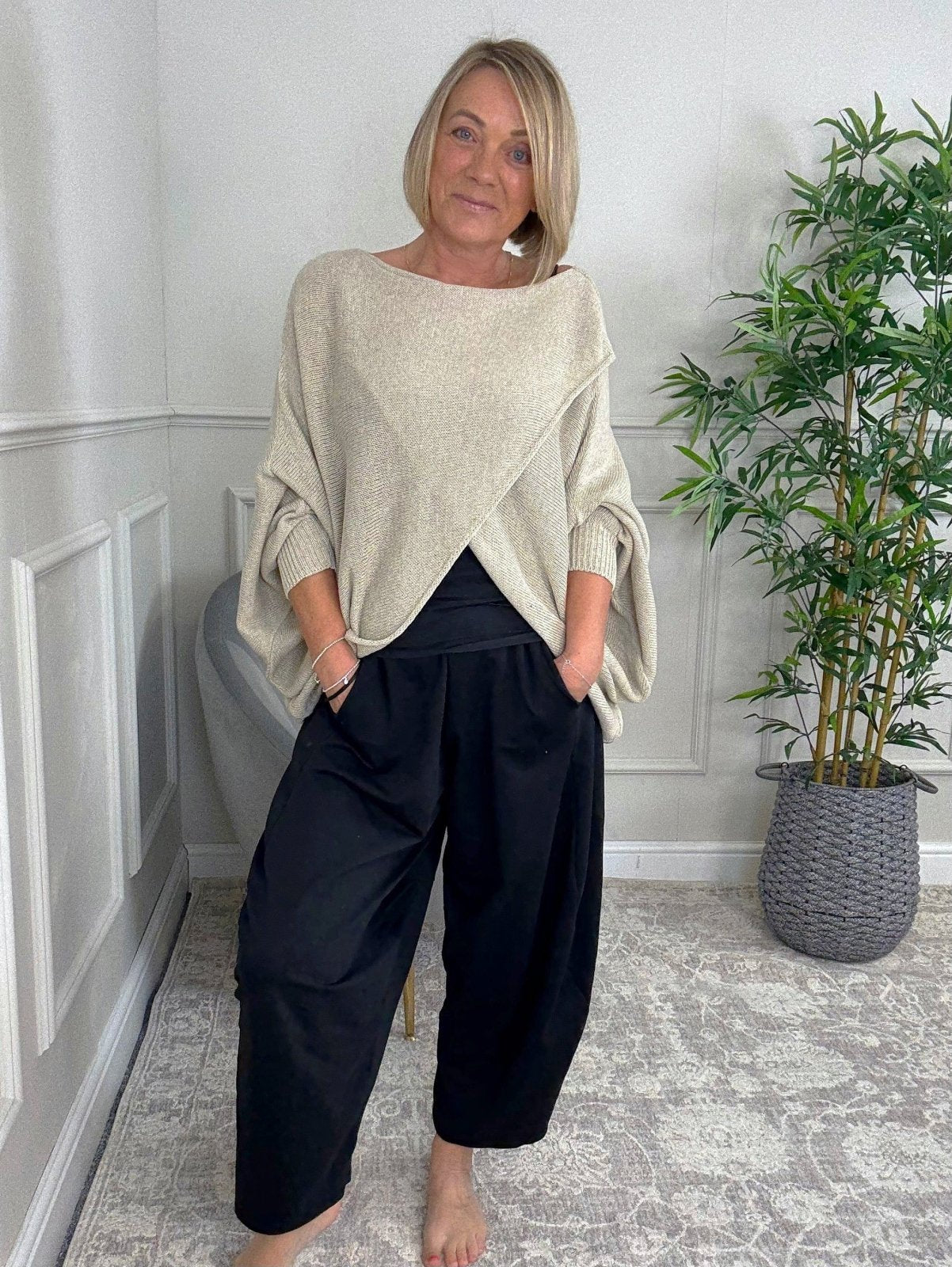 Orla Batwing Crossover Jumper 10 - 20 Oatmeal - Susie's Boutique - | Women's Fashion Online