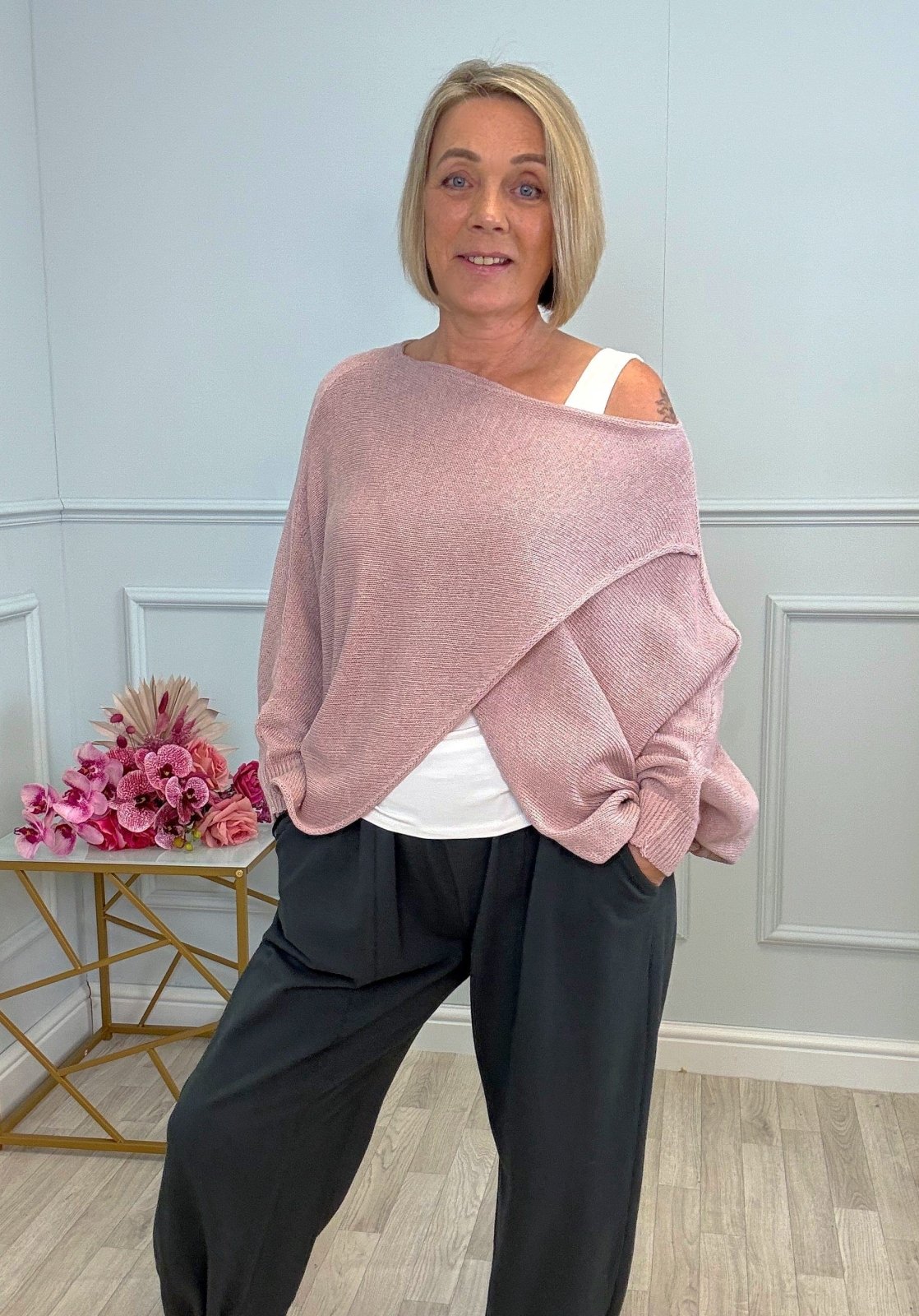 Orla Batwing Crossover Jumper 10 - 20 Pink - Susie's Boutique - | Women's Fashion Online