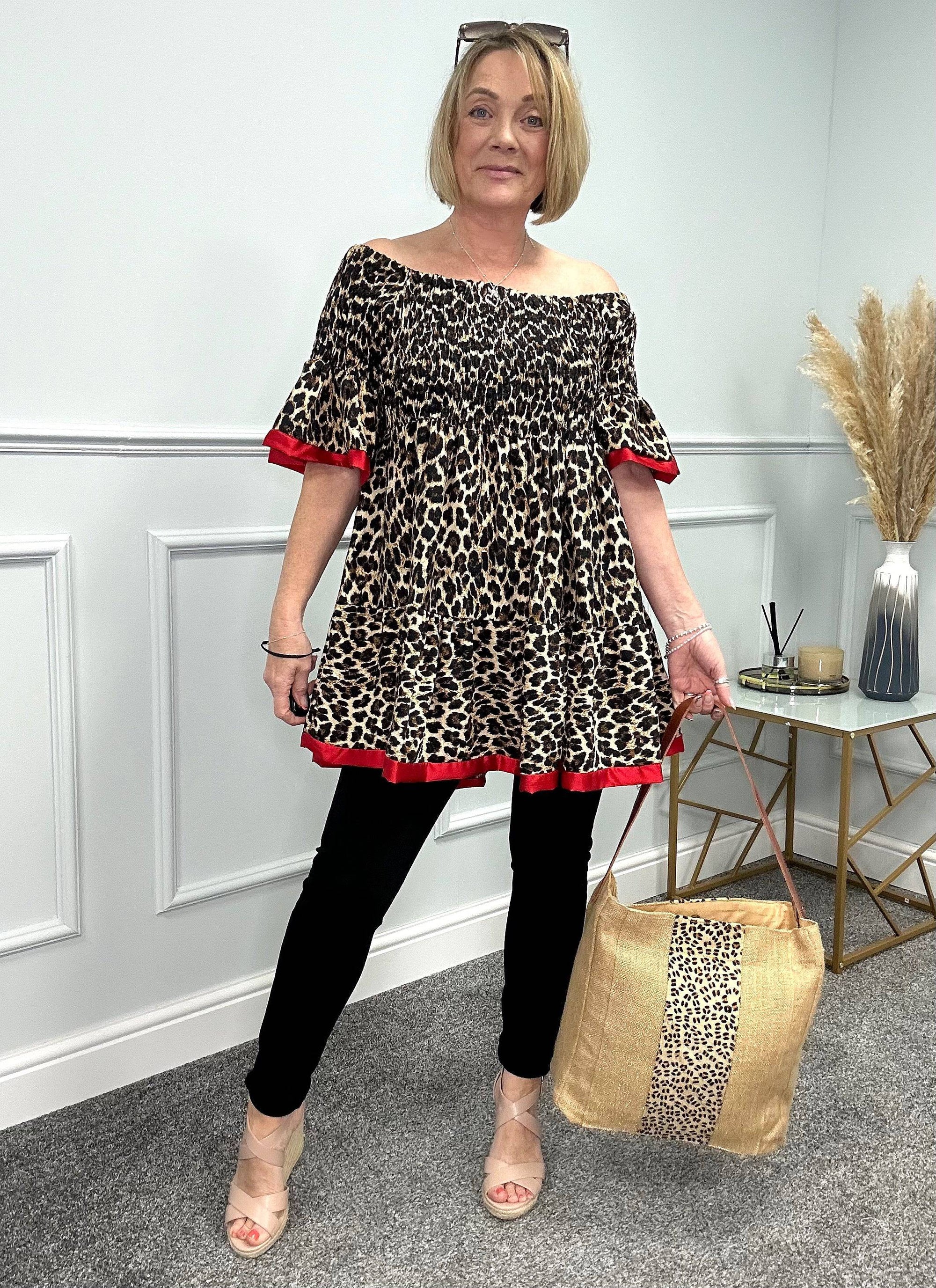 Viola Leopard Shirred Top 10-22 NO RETURNS ON SALE ITEMS