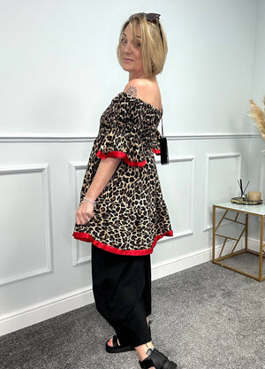 Viola Leopard Shirred Top 10-22 NO RETURNS ON SALE ITEMS