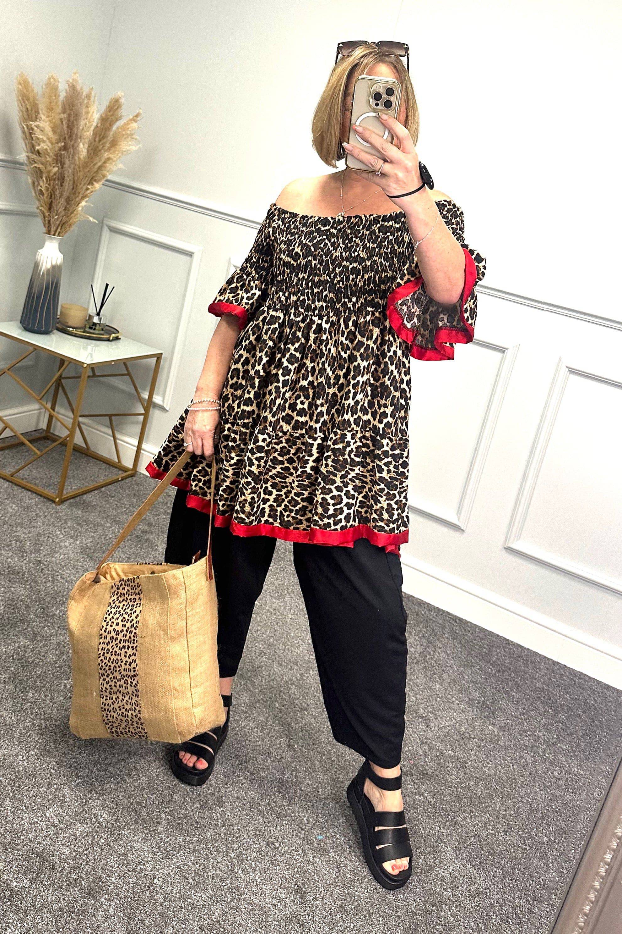Viola Leopard Shirred Top 10-22 NO RETURNS ON SALE ITEMS