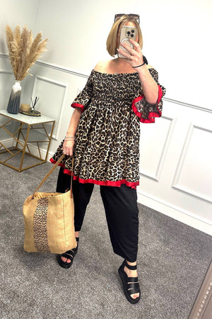 Viola Leopard Shirred Top 10-22 NO RETURNS ON SALE ITEMS