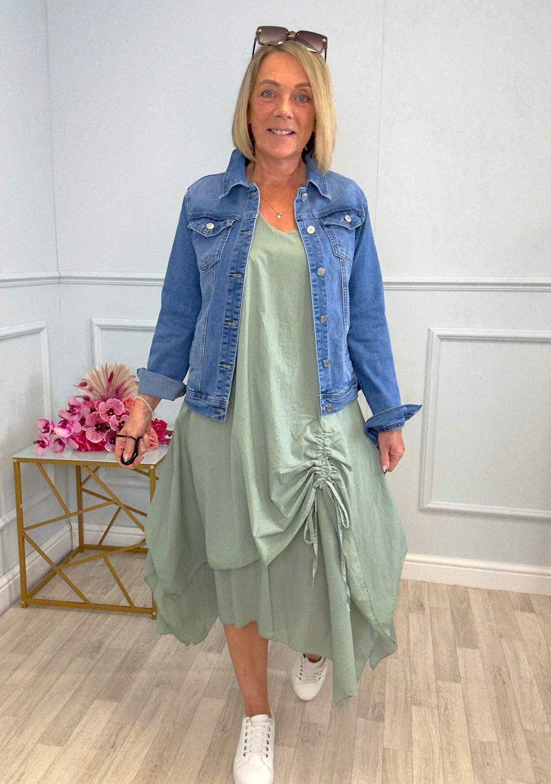 Naya Drawstring Ruched Hem Dress – Sizes 12–18 Sage - Susie's Boutique - | Women's Fashion Online