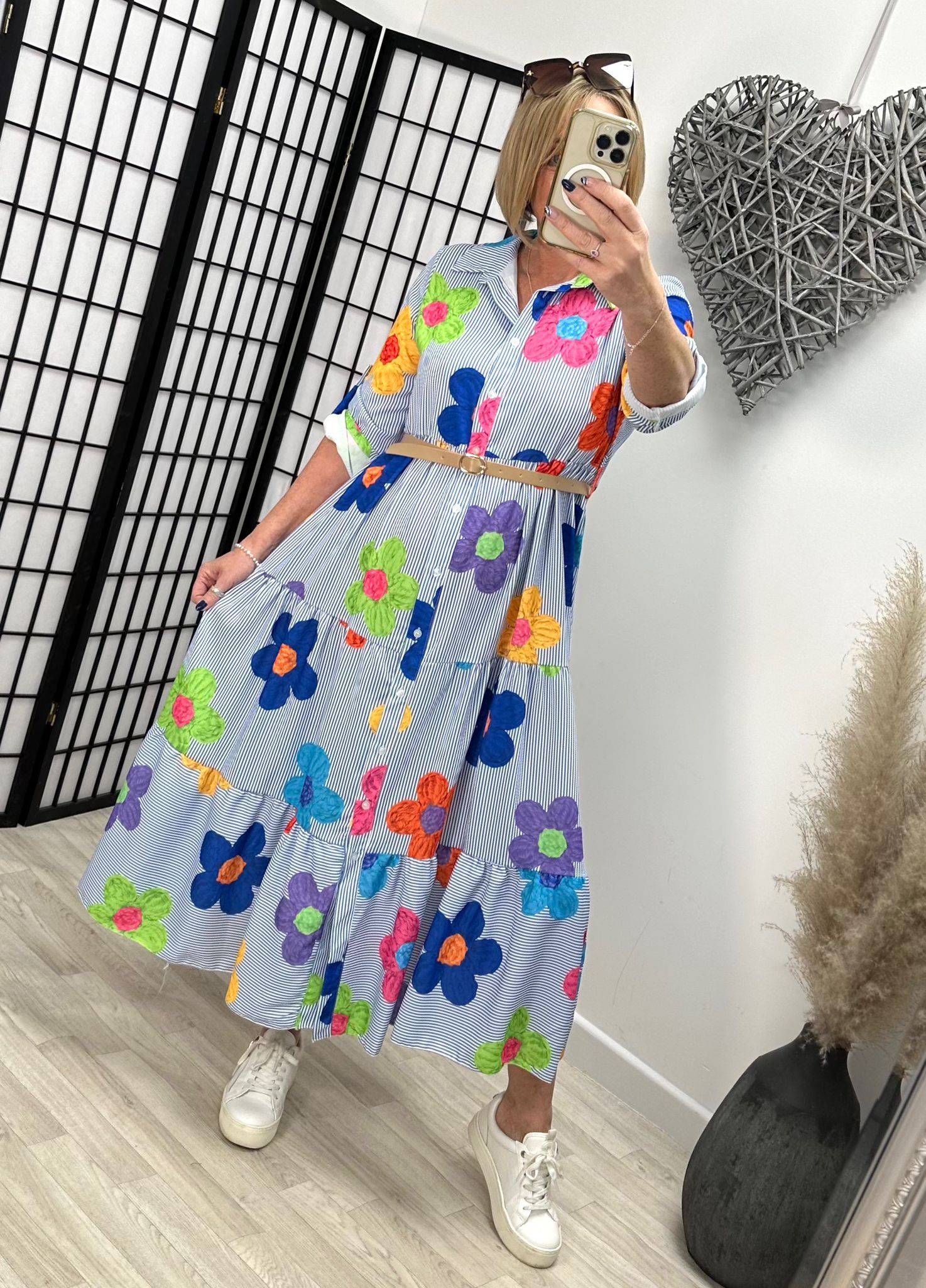Castel Stripe Daisy Print Shirt Dress 8 12 NO RETURNS ON SALE ITEMS
