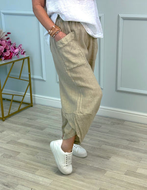 Larisa Quirky Linen Cocoon Pants 8-14 Beige - Susie's Boutique