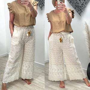 Camila Boho Embroidered Wide Leg Trousers 8-14+ NO RETURNS ON SALE ITEMS