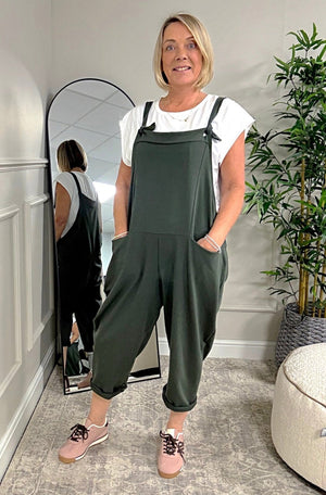 Nina Jersey Dungarees 8 - 16 Khaki - Susie's Boutique - | Women's Fashion Online