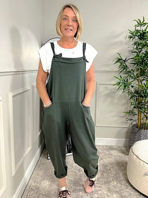 Nina Jersey Dungarees 8 - 16 Khaki - Susie's Boutique - | Women's Fashion Online