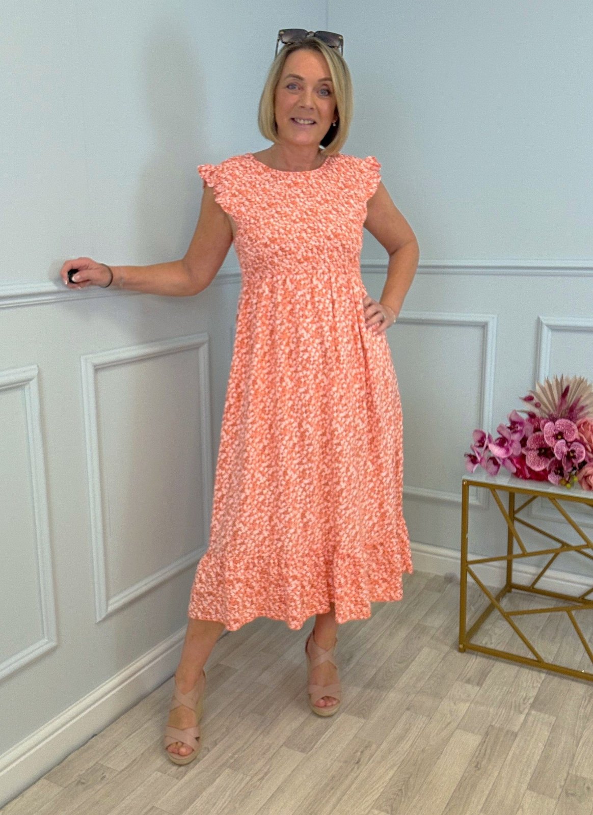 Irina Ditsy Print Midi Dress 8 - 16 Peach - Susie's Boutique - | Women's Fashion Online