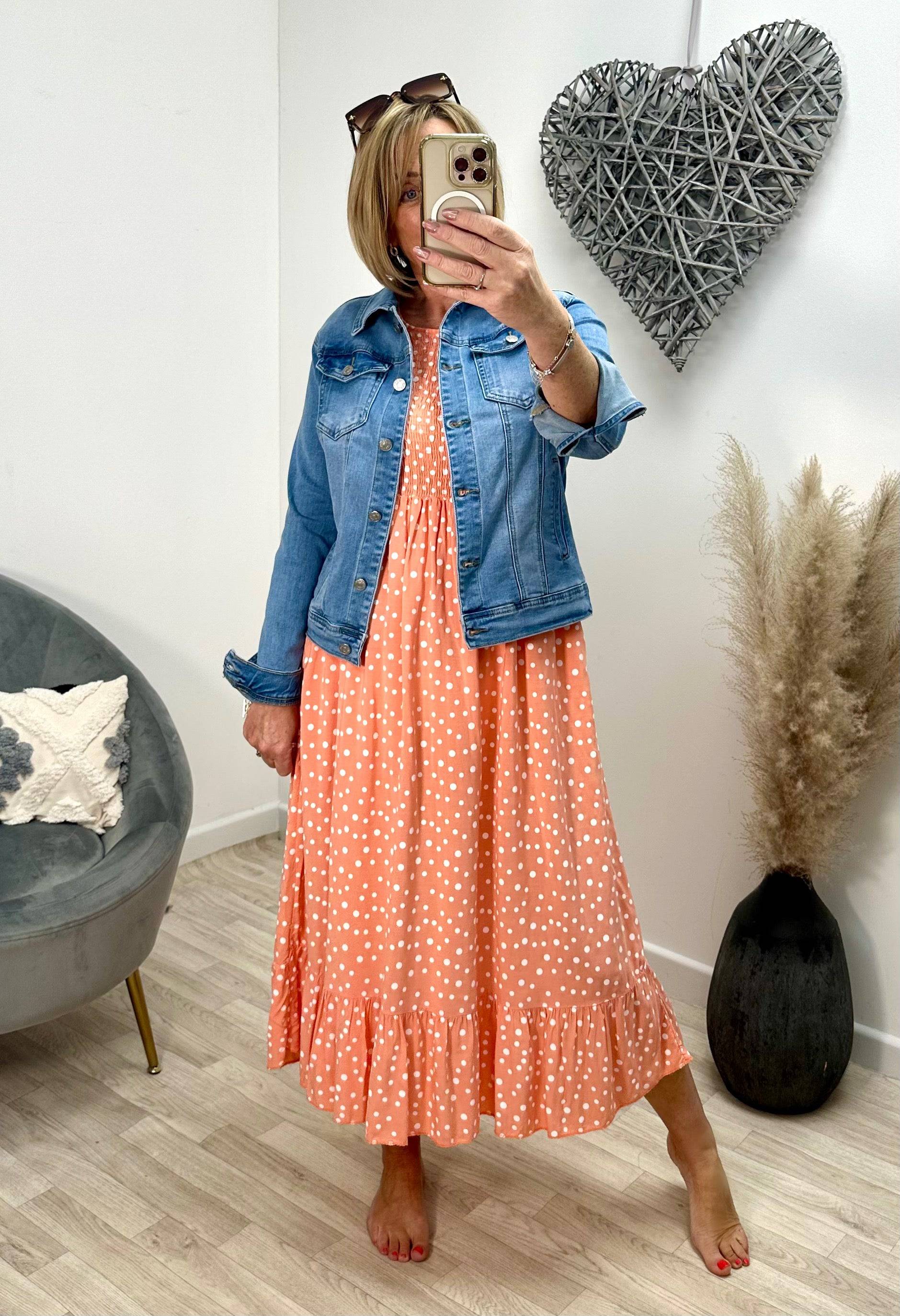Irina Polka Dot Midi Dress 8 16 Peach NO RETURNS ON SALE ITEMS