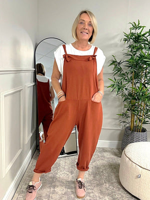 Nina Jersey Dungarees 8 - 16 Rust - Susie's Boutique - | Women's Fashion Online