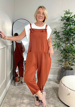 Nina Jersey Dungarees 8 - 16 Rust - Susie's Boutique - | Women's Fashion Online