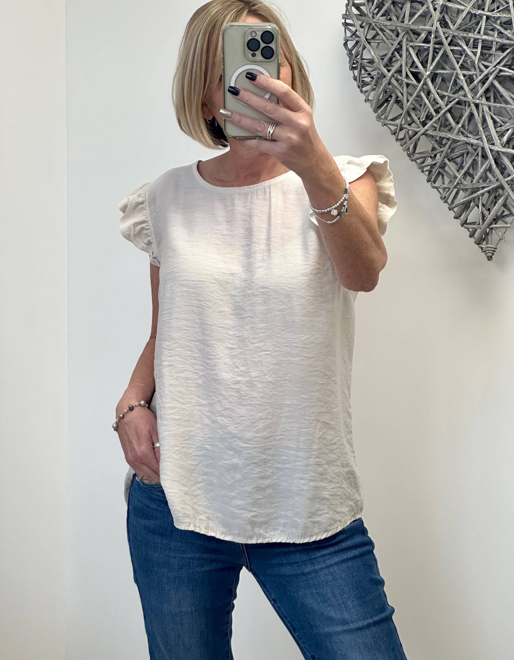Grace Frill Sleeve Button Back Top 8-16 - Susie's Boutique