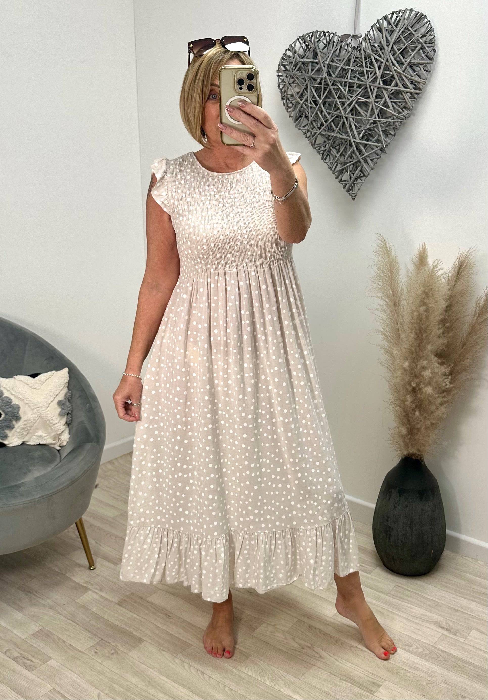 Polka midi dress deals