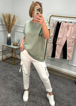 Eris Cargo Zip Pocket Magic Pants 8-16 White - Susie's Boutique