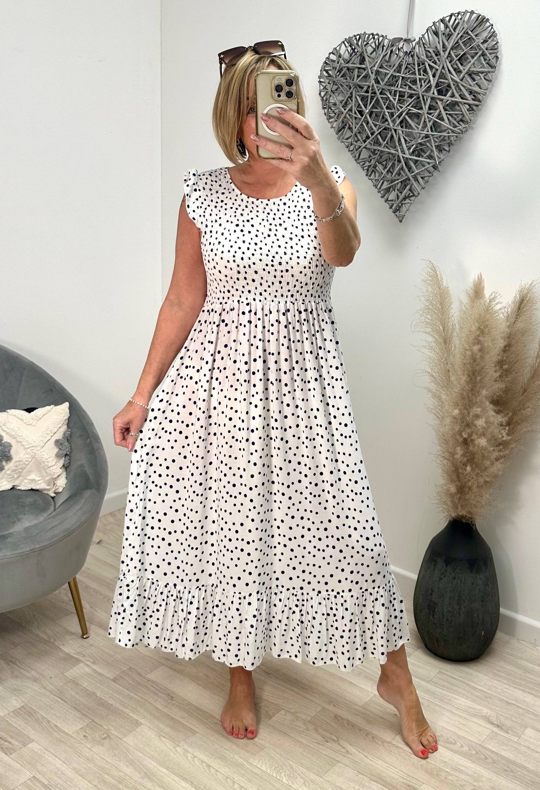 Irina Polka Dot Midi Dress 8 16 White NO RETURNS ON SALE ITEMS