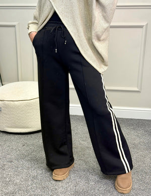 Alexandria Stripe Straight Leg Trousers 8-18 Black - Susie's Boutique