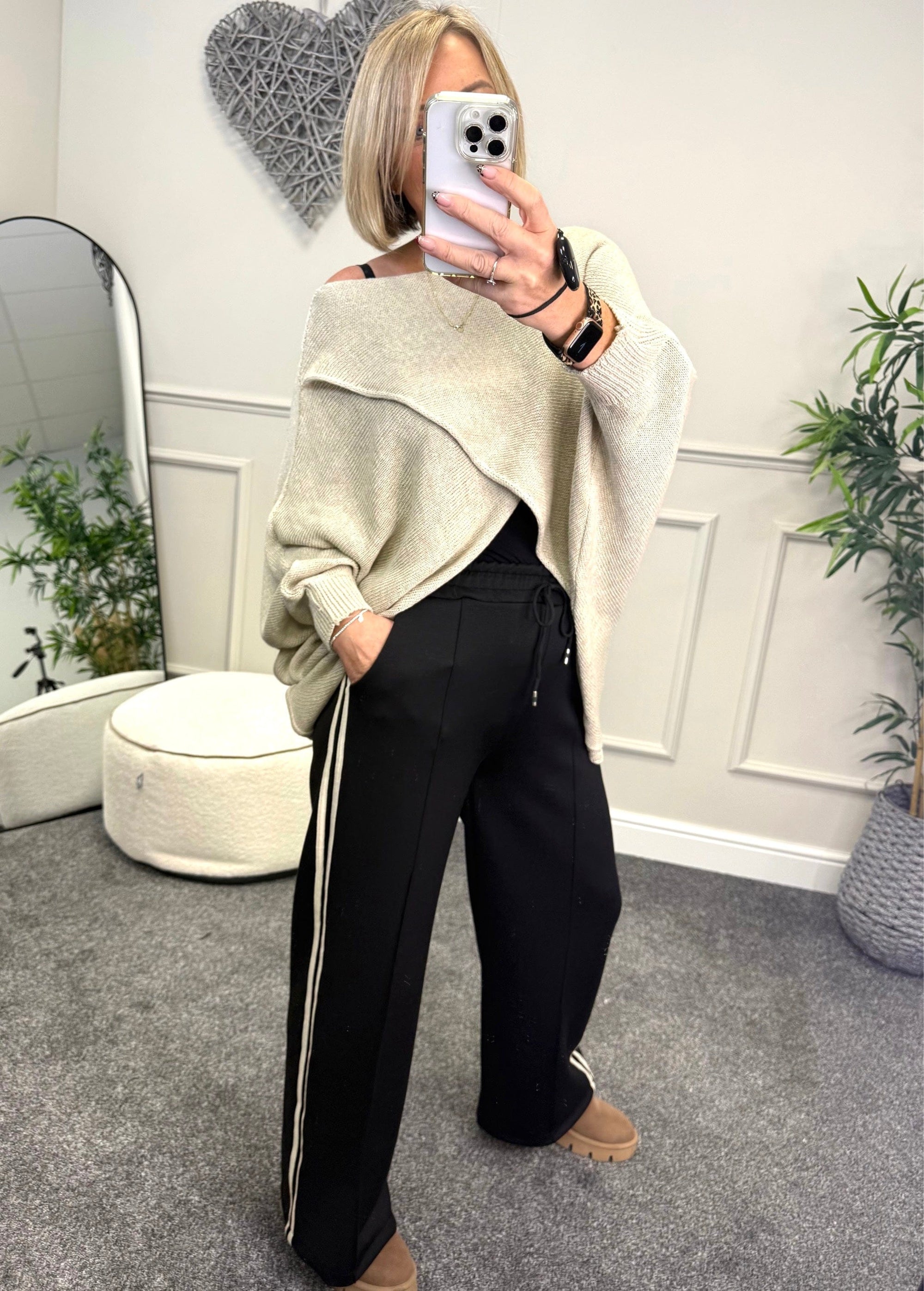 Alexandria Stripe Straight Leg Trousers 8-18 Black - Susie's Boutique