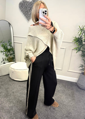 Alexandria Stripe Straight Leg Trousers 8-18 Black - Susie's Boutique